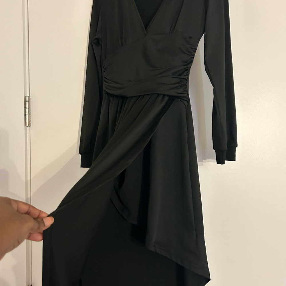 Asymmetrical Black Wrap Dress